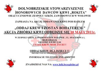 Na zdjęciu znajduje się plakat z akcji oddawania krwi.